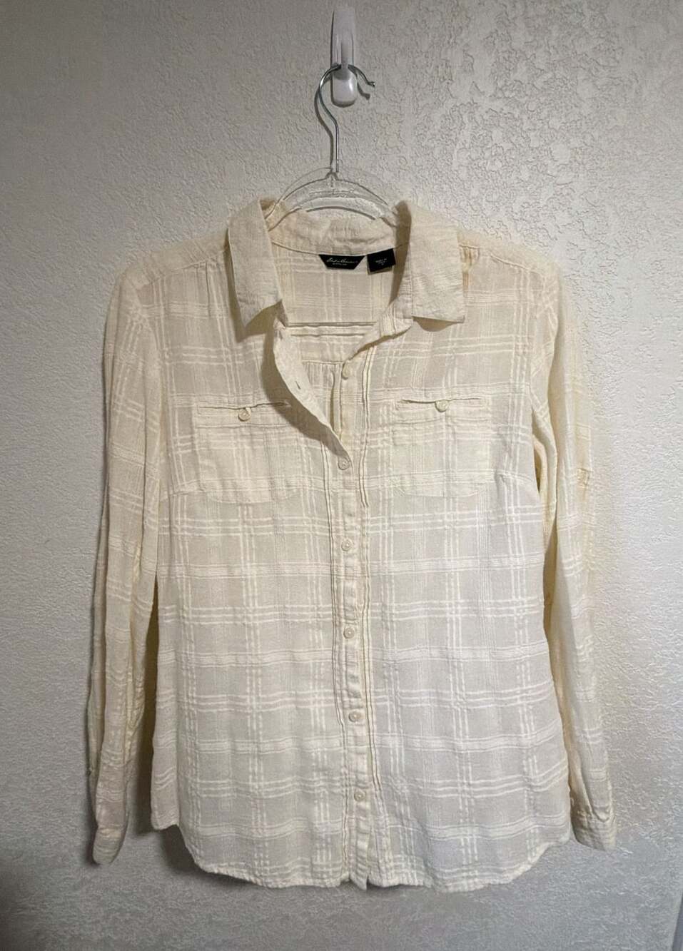 Eddie Bauer Long Sleeve Button Down Shirt Size M Off White Plaid